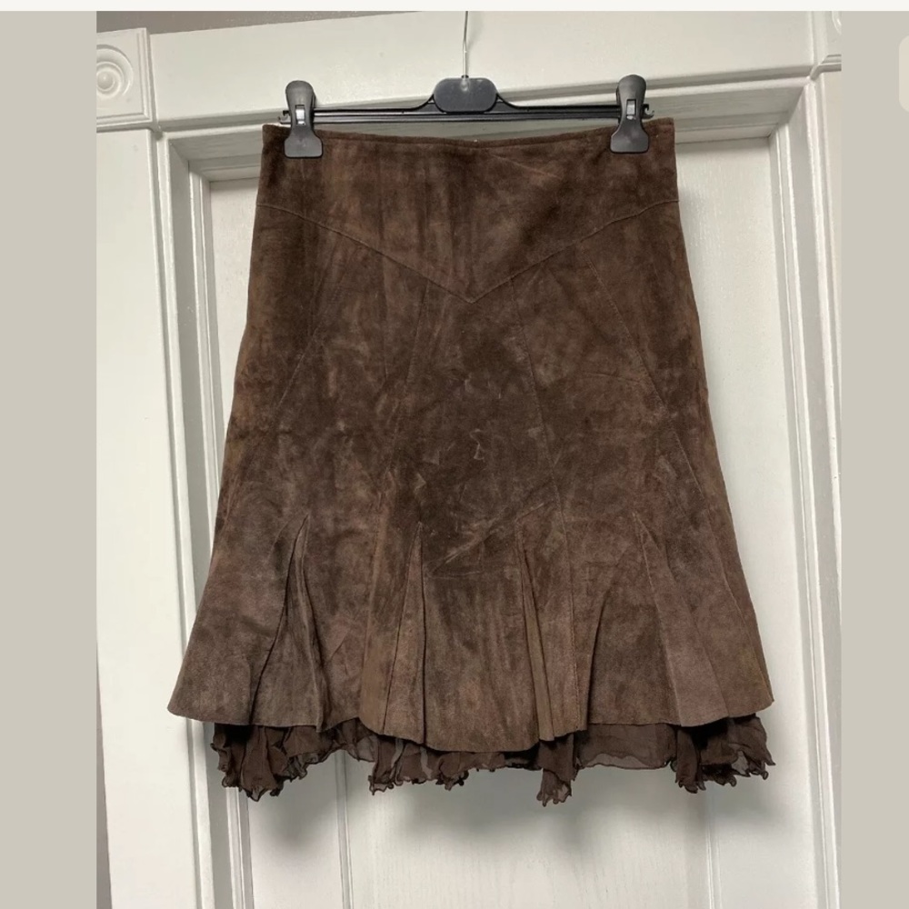 ANTHROPOLOGIE JUNE PANEL A LINE SUEDE Skirt, 4